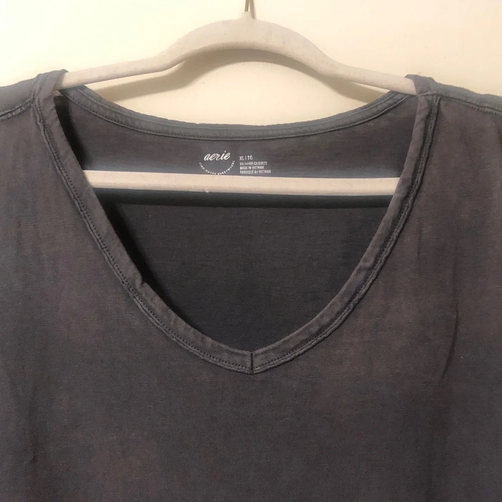 aerie Washed V-Neck Tee in Charcoal - Picture 2 of 3